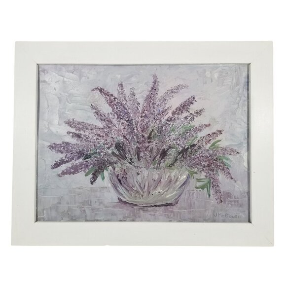 Vintage Painting of Purple and Lavender Flowers in a Frame - Picture 1 of 9